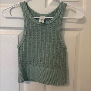 Nikibiki Cable Knit High Neck Seamless Tank Top in Sage Green